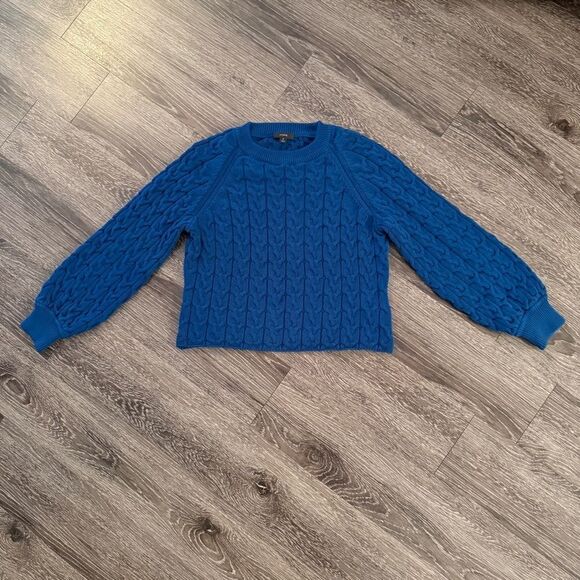 J. Crew Slightly Cropped Cable Balloon Sleeve Sweater - Picture 1 of 9
